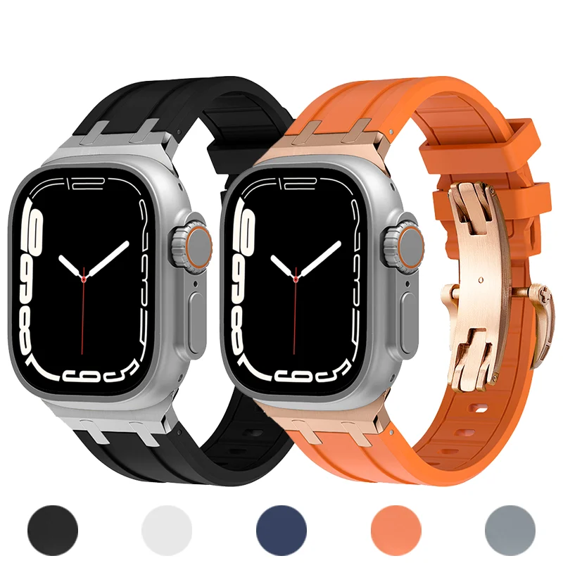 

New Rubber Strap For Apple Watch Ultra 2 49mm Series 9 8 7 45mm Soft Sports Band For iWatch 6 5 4 SE 44mm 42mm Silicone Bracelet