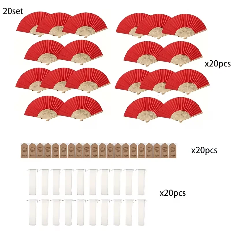 5Sets/10Sets/15Sets/20Sets Red Paper Folding Fans, Personalized Custom Logo Laser-Engraved Name Paper Fans Suitable for Weddings, Bridal Showers—Red Handheld Paper Fans with Thank You Cards and Gift Bags, Can Be Used for DIY Decoration, Wedding Favors, Church Events, Women's Gifts, Very Suitable for Mother's Day, Graduation Season, Valentine's Day, Christmas