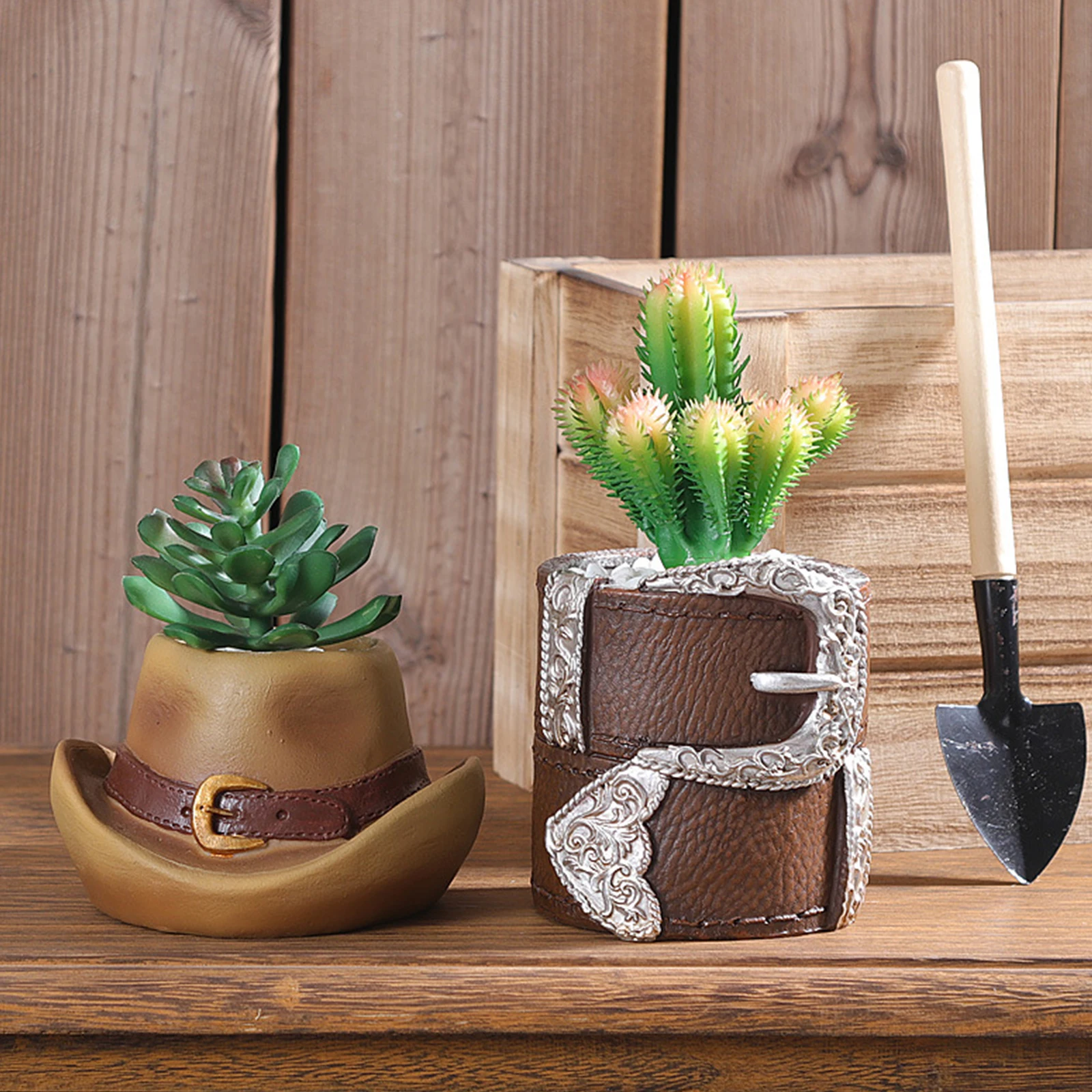 Container Plant Pots With Hole Tray Green Plants Cylindrical Shape Planting Resin Home Mini Cowboy Hat Succulent Planter