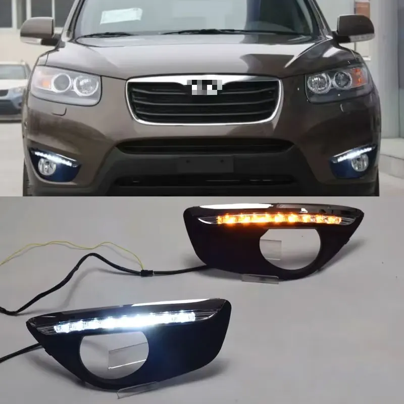 

For Hyundai Santa Fe SantaFe 2010 2011 2012 Daytime Running Light DRL LED Fog Lamp Cover With Yellow Turning Signal Functions
