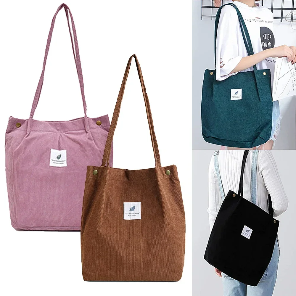 

Corduroy Shoulder Bags for Women 2022 Reusable Shopping Bags Casual Tote Female Handbag Girls Solid Color Shopping Orangnizer