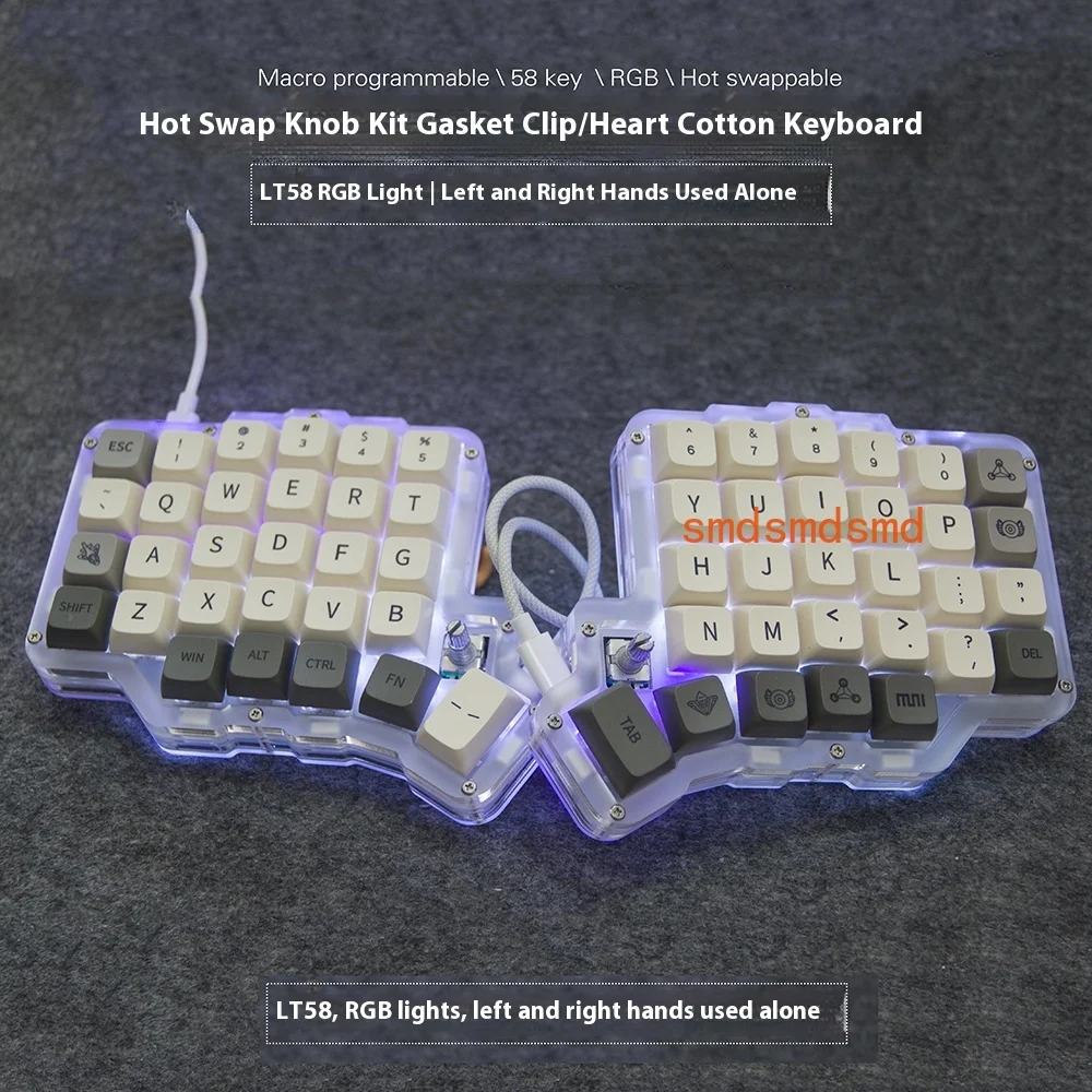 Debroglie Lt58 Split Keyboard With Knob Customize Gamer Mechanical Keyboard Kit Gasket Hot-Swap Split Keyboard Accessories Gifts
