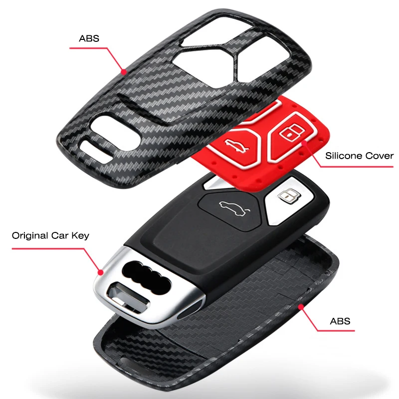 Carbon Fiber Car Remote Key Case Cover Shell For Audi A4 B9 A5 A6 8S 8W Q5 Q7 4M S4 S5 S7 TT TTS TFSI RS Protector Fob Keyless