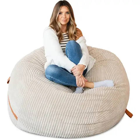 Oversized 5-Foot Foam Bean Bag Chair with Removable Washable Cover, Patented Shredded Foam Filling, Corded Plush Fabric, for Kids Teens Adults