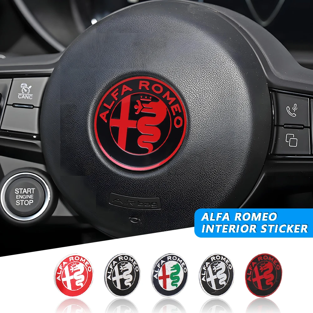 

2026 Горячая наклейка 40 мм, значок на руль автомобиля, внутренняя ручка центральной консоли, наклейки, аксессуары для Alfa Romeo Giulia Stelvio Gi