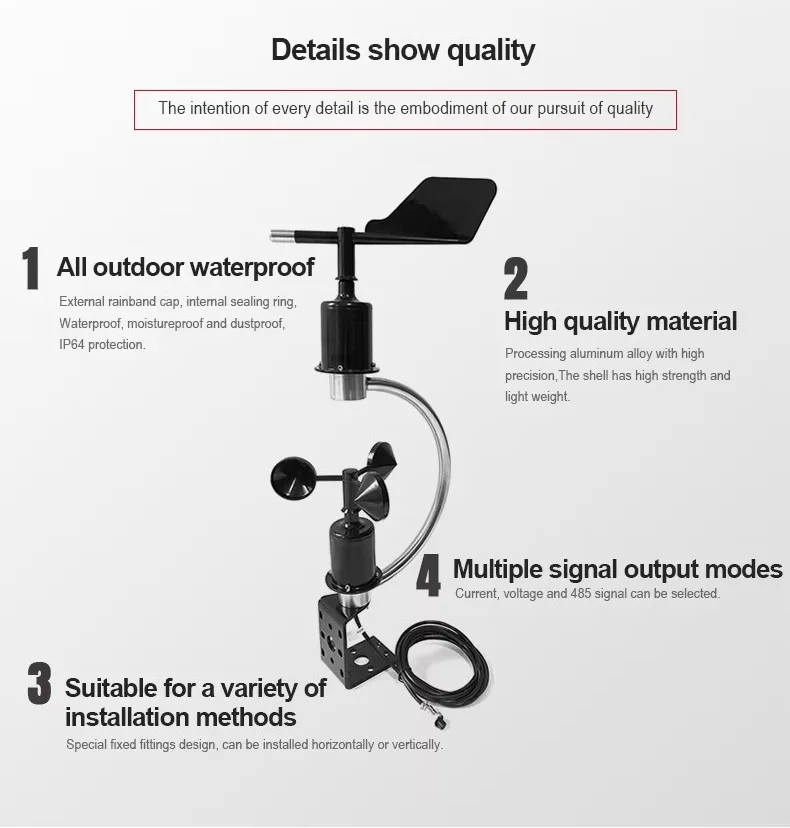 Modbus 9-30V RS485 RS232 Outdoor Instruments Combined Anemometer Vane Wind Speed and Direction Meter Sensor for Weather Station