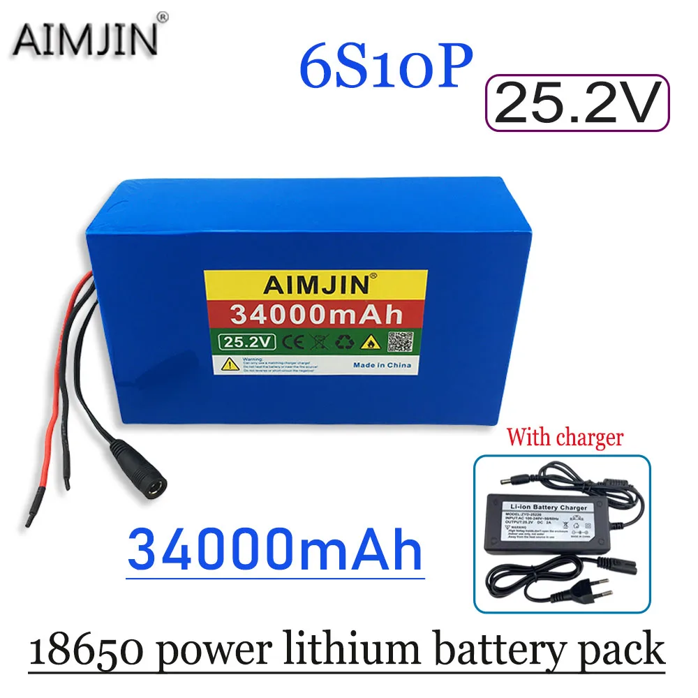 

High capacity 25.2V 34000mAh 18650 lithium battery 6S10P BMS power battery pack With charger