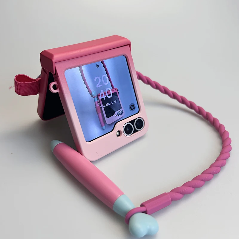 

zflip6 case with stylus cute flip phone cases for Samsung Galaxy Z Flip6 case women kawaii cover with silicone hand strap