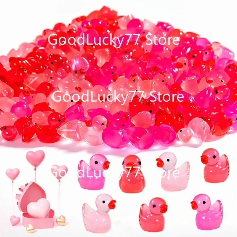 100/50pcs red pink Mini Resin duck glow in the dark Christmas and Valentine's Day Mother's Day Wedding gifts home decor ducks