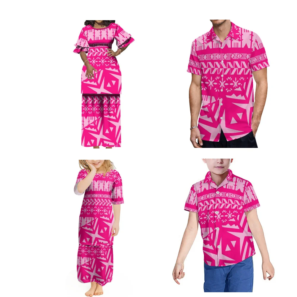 Pacific Islands Custom Dress Home Set Art Dress Traditional Polynesian Art Print Custom Puletasi Long Skirt Shirt Women Men