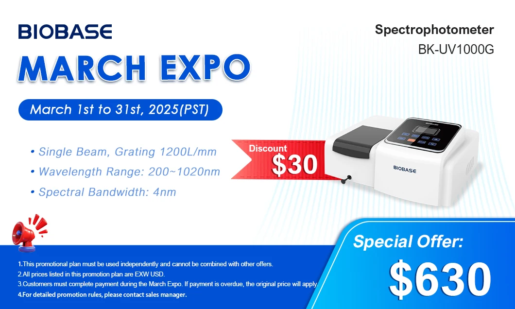 BK-UV1000G 형광 분광 광도계 200-1020nm 파장 단일 빔 실험실 분석용 UV/Vis 장비