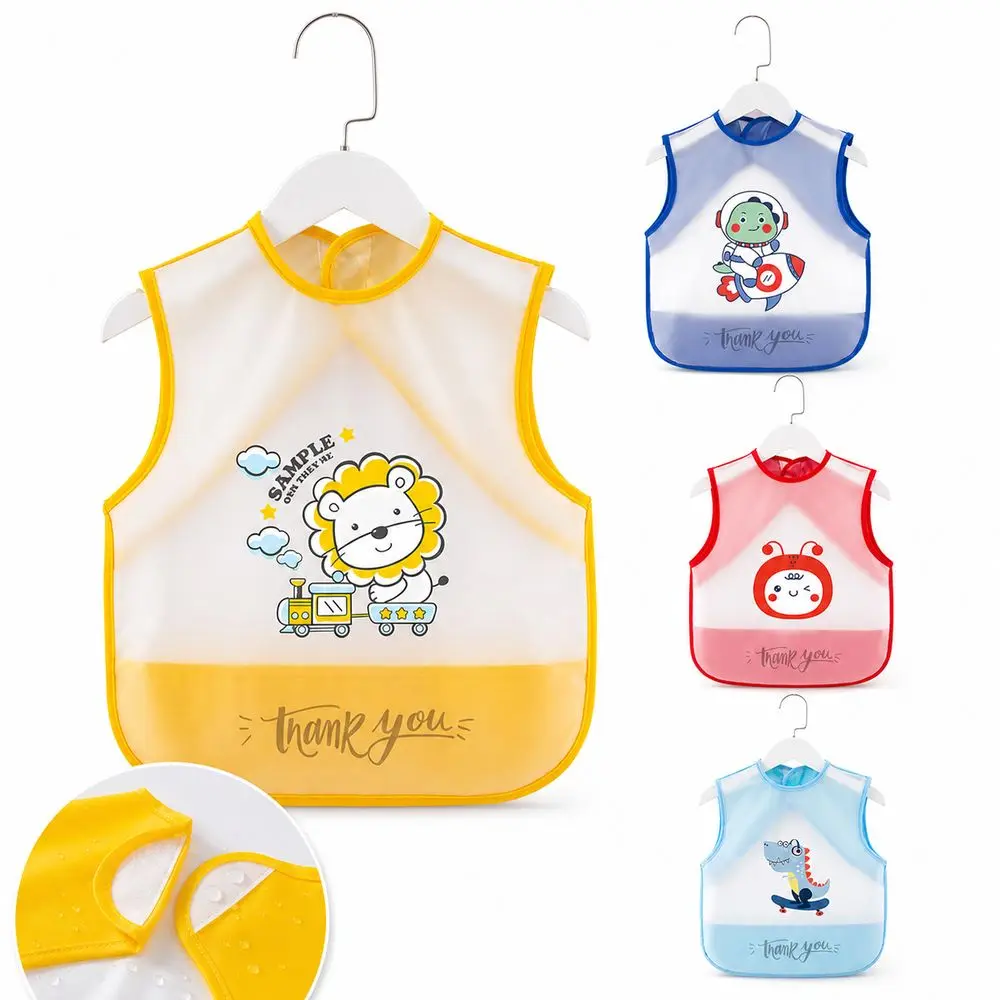 New TPU Apron Waterproof Dirt Proof Smock Bib Soft Touch Cartoon Print Sleeveless Scarf for Girls and Boys