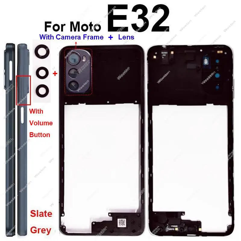 Middle Housing For Motorola Moto E32 E32S E22 E22i Middle Frame Cover with Volume Button Lens Frame Replacement