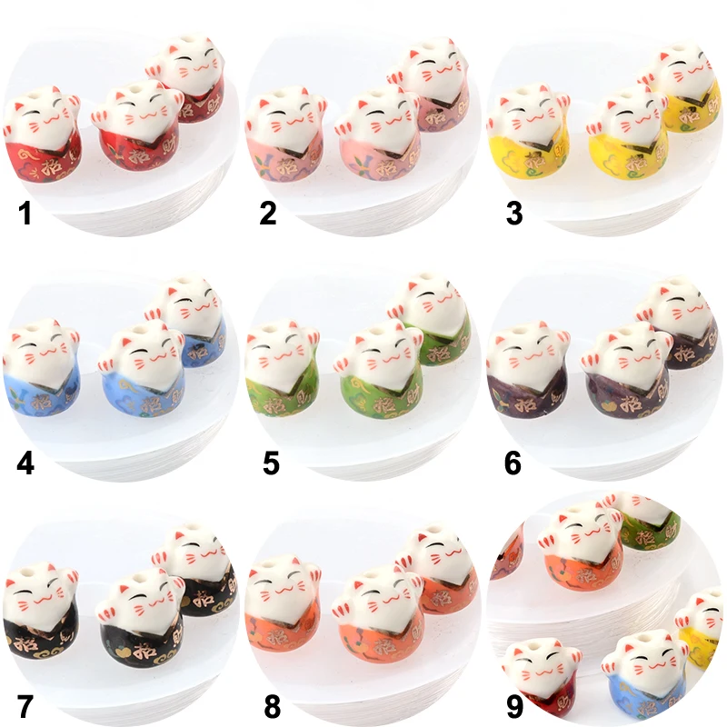 18mm Hand Painted Ceramic Lucky Cat Glaze Spacer Beads large V-neck cat Ceramic Beads For Jewelry Making DIY Bracelet Necklace