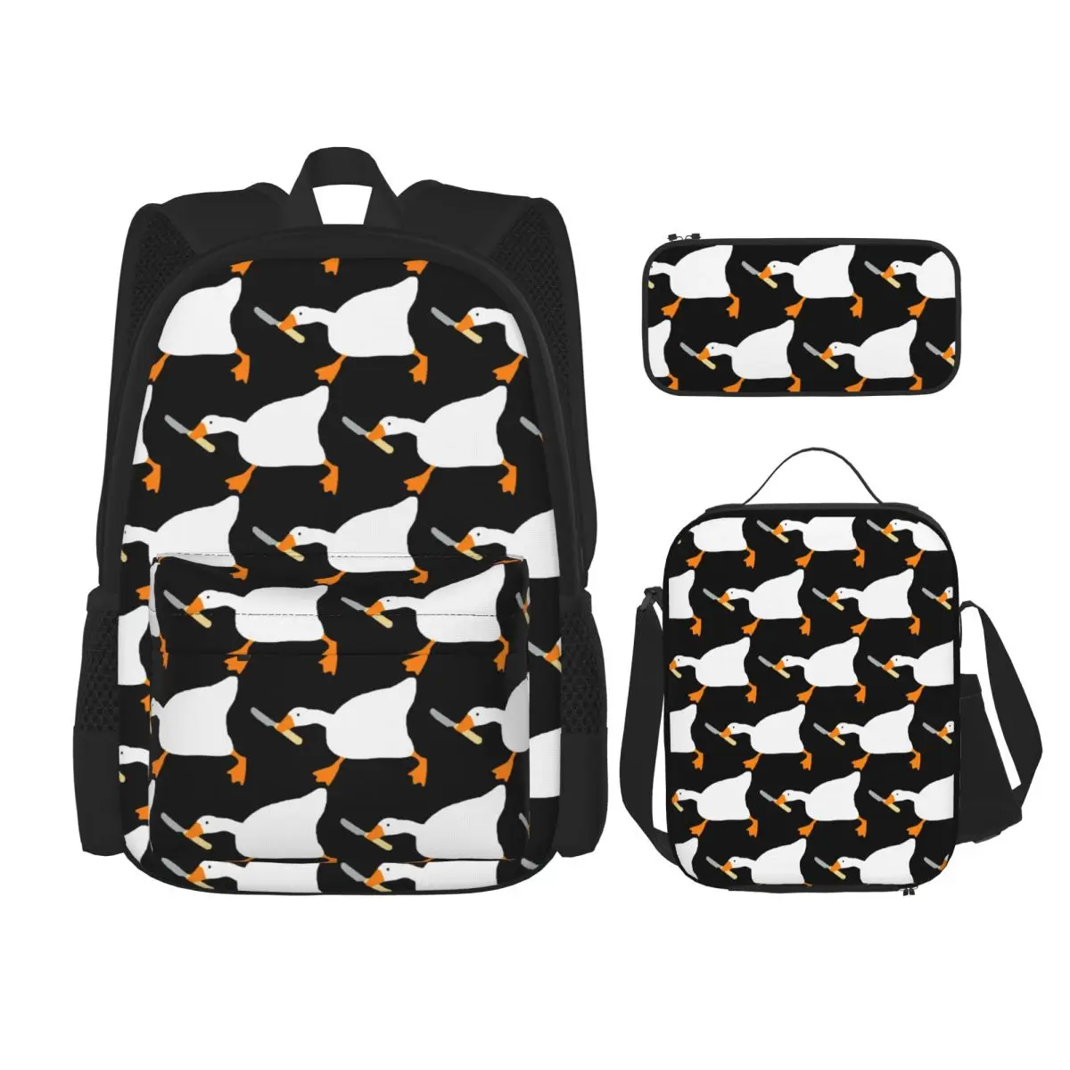 

Goose With Knife - Peace Was Never An Option Backpacks Children Bookbag School Bags Rucksack Lunch Bag Pen Bag Three-Piece Set