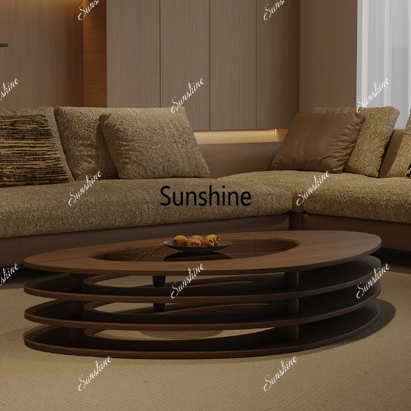 Wabi Sand mid-ancient style suspended stacked coffee table living room light luxury oval coffee table