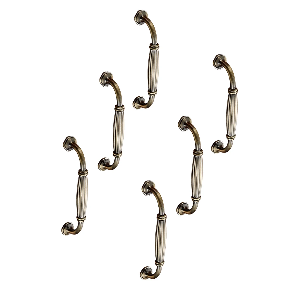 6pcs Antique Bronze Cabinet Handles 128mm Zinc Alloy Drawer-Pulls Vintage Striped Grip For Kitchen Cupboard Furniture Hardware