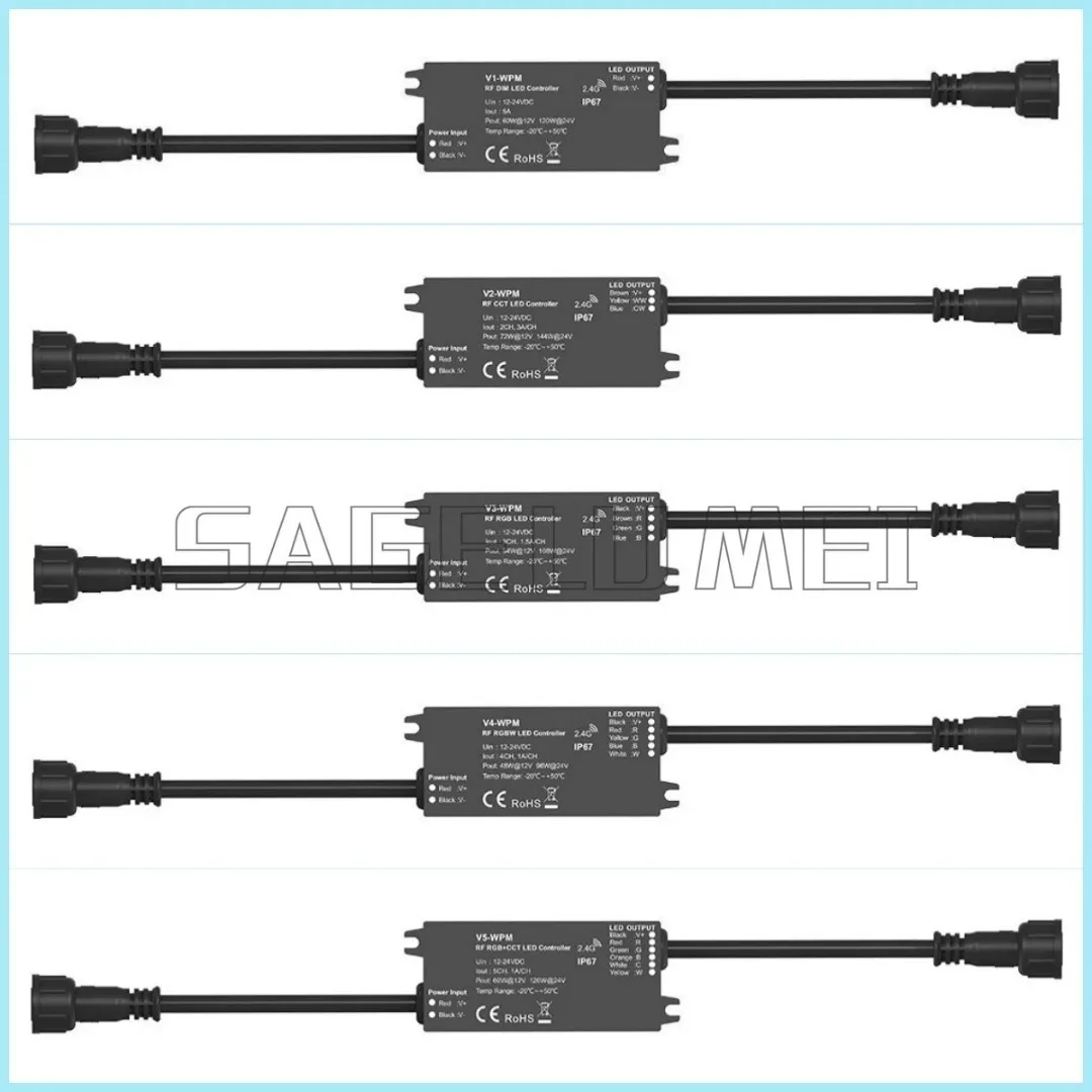 Skydance V1 2 3 4 5-WPM IP67 2-Button Waterproof Controller RF dimmable CCT RGB RGBW RGB+CCT LED controller 1CH 2CH 3CH 4CH 5CH