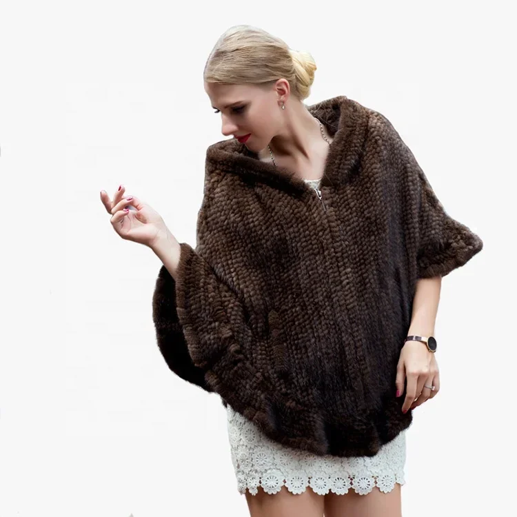 Fur Shawl For Women Cape Winter Real Mink Fur Knitted Fur Shawls