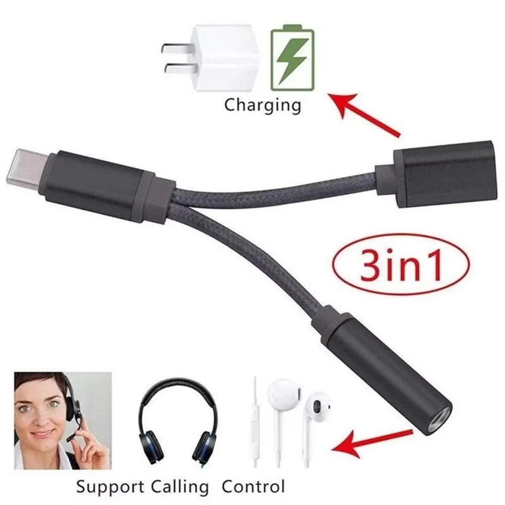 New 2 in 1 Type C Audio Adapter USB C to 3.5mm Male to Female USB C Headphone Jack Adapter Audio Converter Adapter