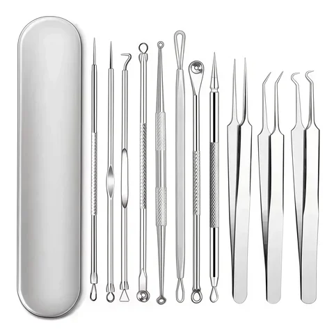 4-15Pcs 내장형 헤어 핀셋 여드름 블랙헤드 제거 바늘 블랙 도트 클리너 딥 클렌징 모공 클리너 페이스 스킨 케어 도구
