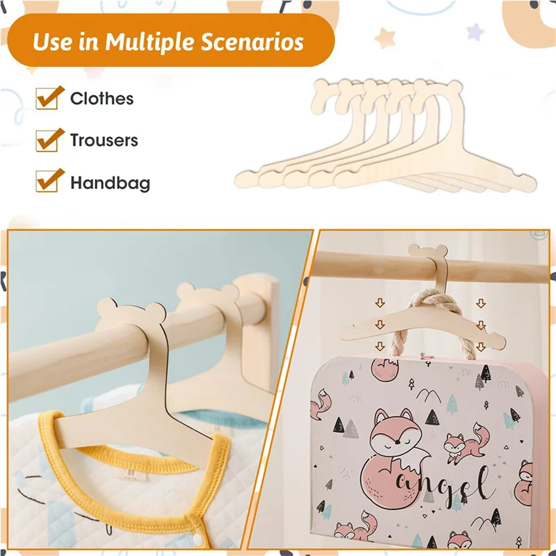 PHFU-شماعات خشبية للأطفال، 40 قطعة شماعة معطف الطفل للملابس 9 بوصة أطفال طفل رضيع الأطفال شماعات خشبية، للملابس والسراويل