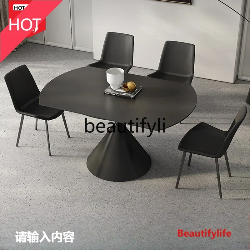 LXBlack Extendable Rock Slab Dining Table Rotatable Convertible Round Table Modern Simple Home Use Small ApartmentSSS