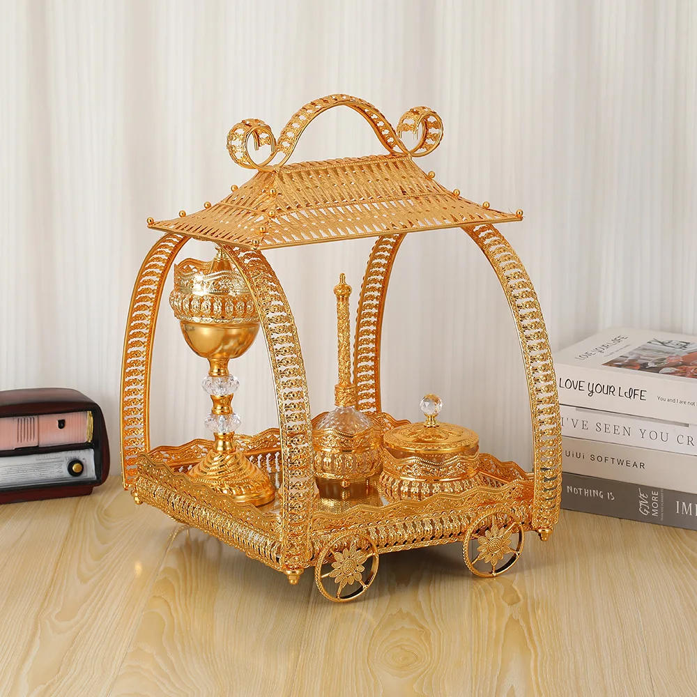 European gold incense burner set vintage six-piece light luxury wrought iron incense burner ornament personalized portable incen