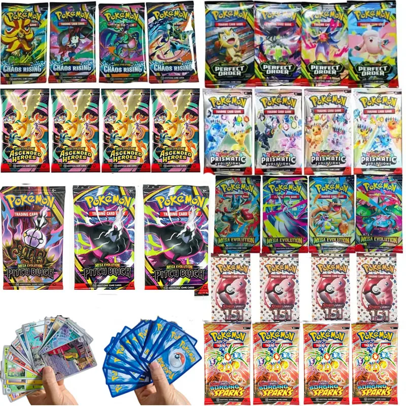 10~100PCS Cards Pokémon Booster Packs TCG Trading Cards Paradox Rift Chaos Rising Prismatic Evolutions Game Card Packs for Gift