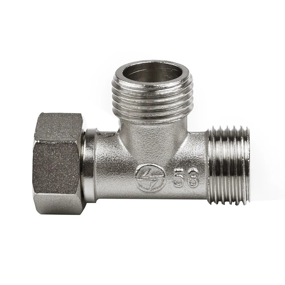 Toilet Copper T Adapter G1/2 T Valve Diverter for Bath Bidet Sprayer Shower Plumbing Connector with Three-Way Water Flow Control