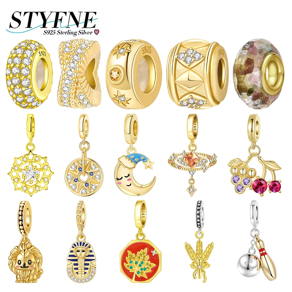 

Golden Charms Shiny Zircon Beads Sleeping Hat Cute Moon Planet Astrolabe Pendant Fit 925 Silver DIY Bracelet Women Jewelry Gift