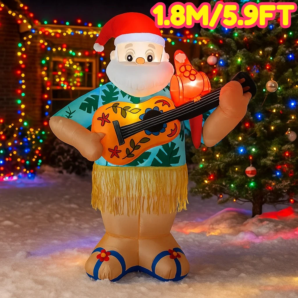 

1.8M/5.9FT Inflatable Santa Claus Hawaiian Guitar Lights LED Home Decorations Toys Yard Xmas Supplies Holiday Party Ornaments