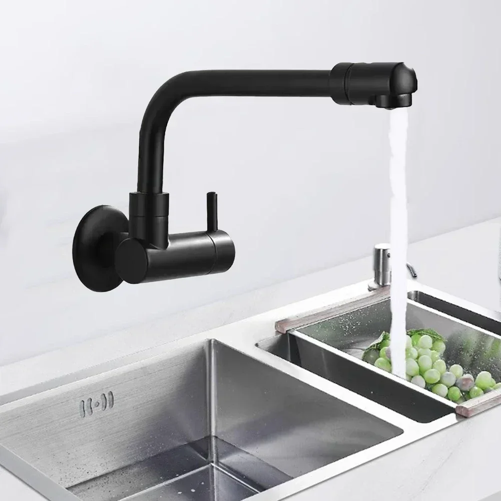 Kitchen Faucet Wall Mounted Cold Water Tap 304 Stainless Steel Mop Pool Faucet Kitchen Sink Extension Rotation Faucet