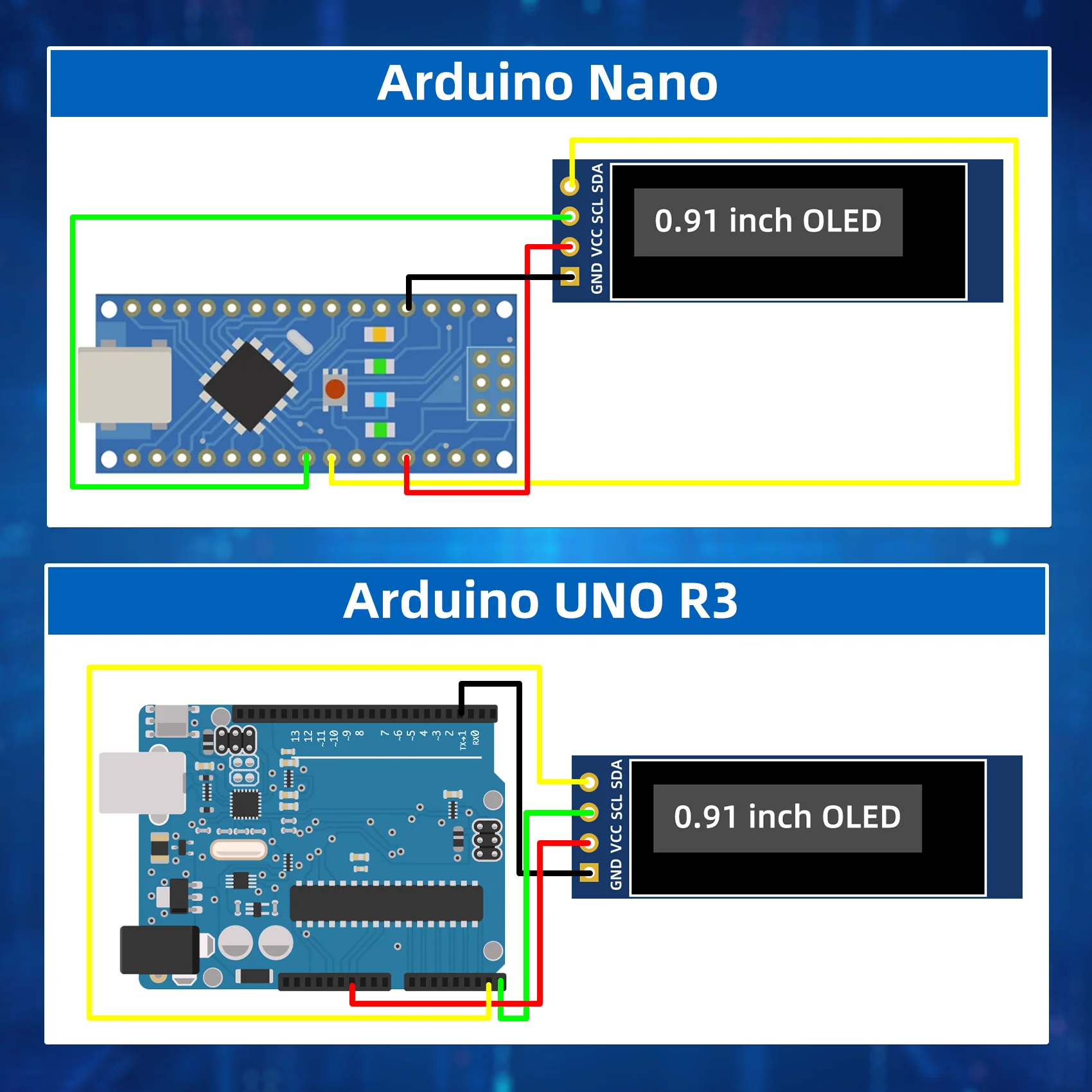 0.91 Inch I2C OLED Display Module with 4 Pins 128X64 SSD1306 OLED Screen For Arduino ESP32 Raspberry Pi