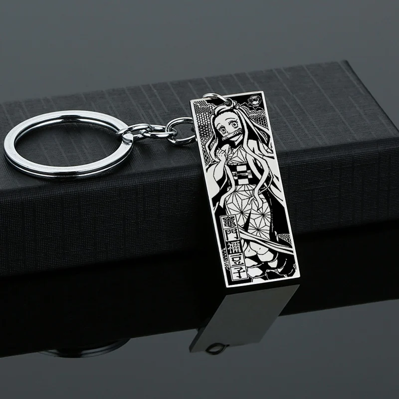 Cosplay Engraved Tanjiro Nezuko Shinobu Figure Stainless Steel Pendants Car Bag Key Chain Japanese Anime Demon Slayer Keychain