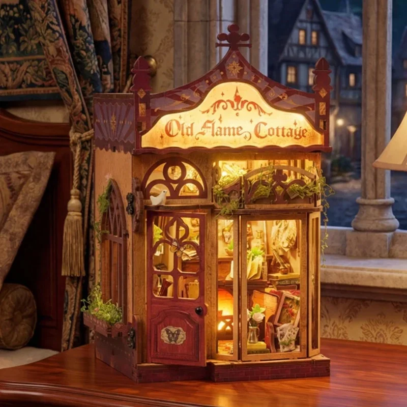 DIY Wooden Vintage Flame Casa Cottage Miniature Dollhouse 3D Puzzle Assembly Model Kits for Adults Birthday Gifts Home Decor ﻿