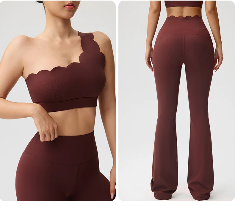 Yoga Zweiteiler Set Damen Unterwäsche Hochgeschnittene Schlankmachende Schlaghose Spitzen-Einband-BH Outdoor-Sport-Fitness-Anzüge – Detail 17
