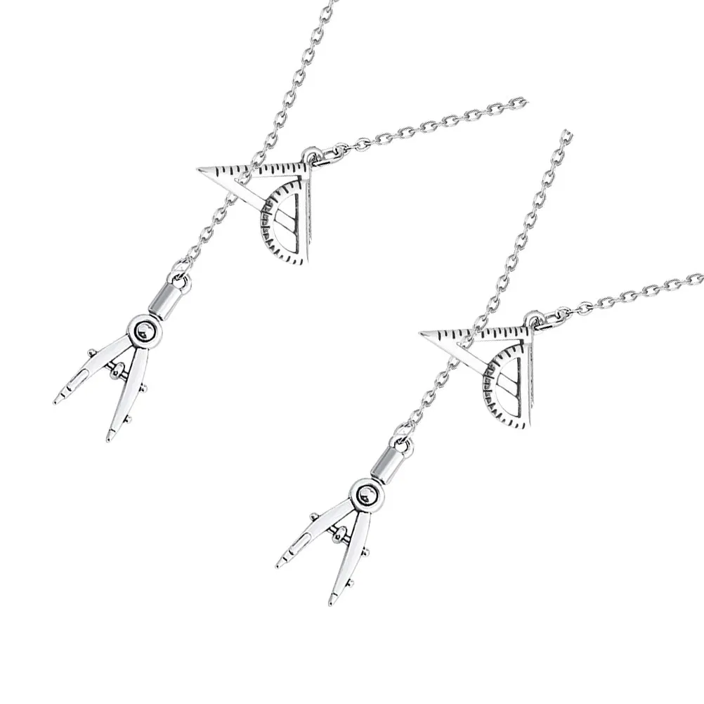 2Pcs Creative Engineer Necklace Compasses Ruler Alloy Pendant Student Jewelry Gift Birthday Valentine's Creative Necklace