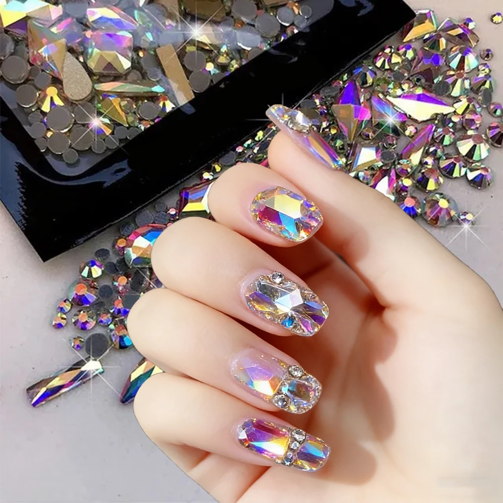 1Bag Mixed AB Colorful Nail Rhinestone 20 Irregular Diamonds 150 Circular Diamonds Colorful NailCrystal DIY Colorful NailJewelry