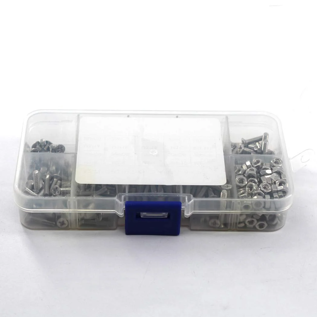 M3 Cross Recessed Countersunk Flat Head Screws Set 304 Stainless Steel Hex Socket Nut Assortment Kit Countersunk Screws 340pcs