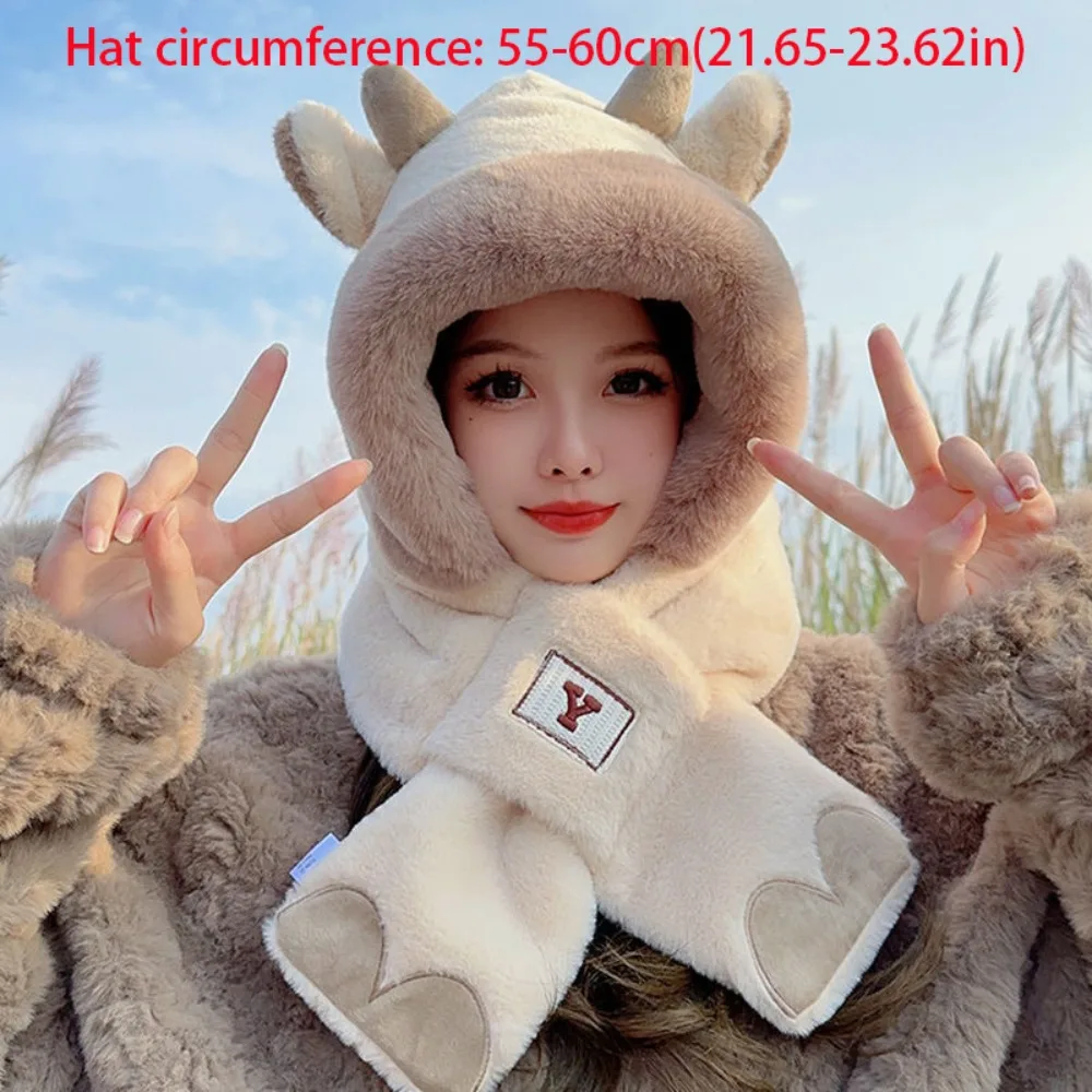 Cappello di peluche addensato sciarpa guanti Set inverno caldo carino orecchio di coniglio protezione dell'orecchio berretto corno di Ram berretti da donna berretto autunno inverno