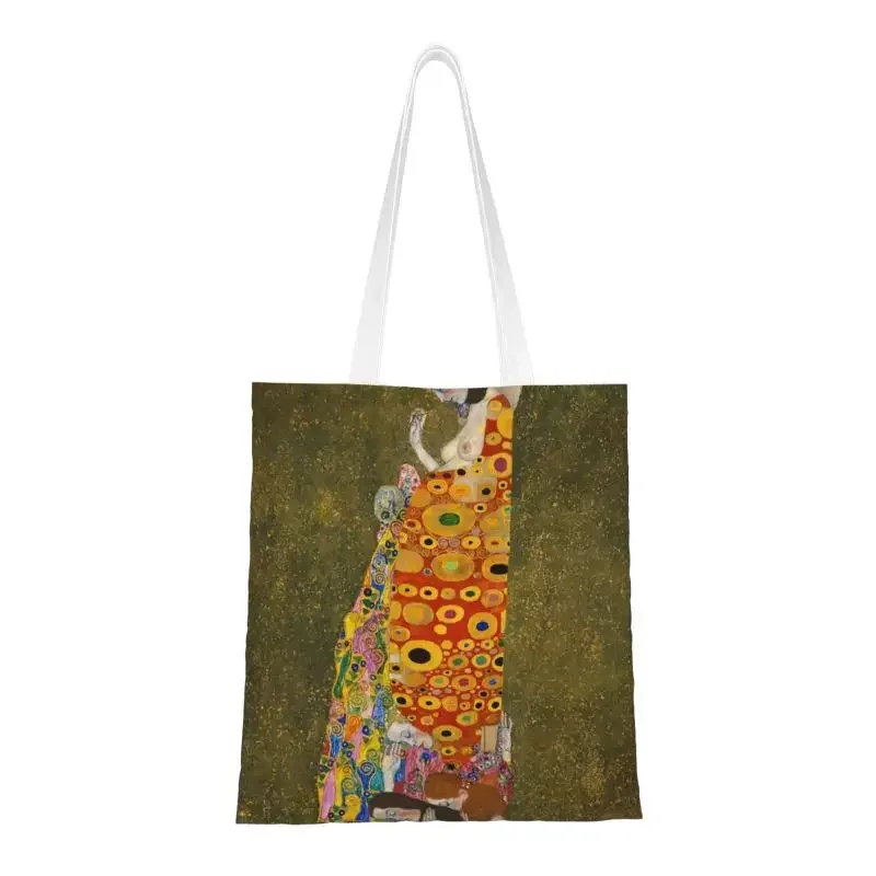 Fashion Gustav Klimt Shopping Tote Bag Reusable Hope II Canvas Groceries Shopper Shoulder Bag