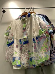 Bust 120cm original design pure cotton oversized shirts for women Japan harajuku fashion cartoon print shirts short sleeve blous