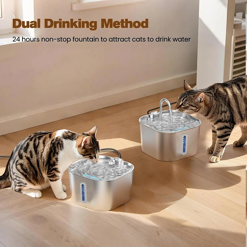 2025 Stainless Steel 2.2L Automatic Pet Water Dispenser with Water Level Window Cat Water Dispenser New Cat Product