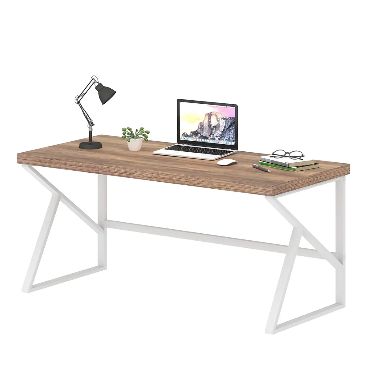 i*-Farmhouse Computer Desk, Large Home Office PC Desk, Modern Simple Metal Wood Desk Workstation For Executive Writing,