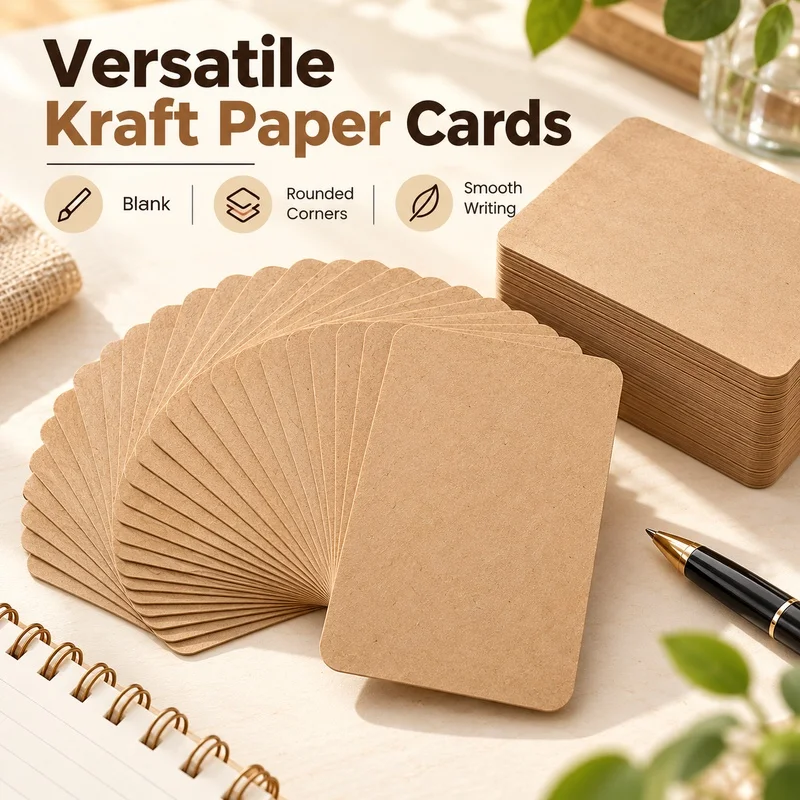 100Pcs Blank Kraft Paper Cards DIY Index Flash Cards for Study Notes Gift Tags Scrapbooking Drawing Crafts