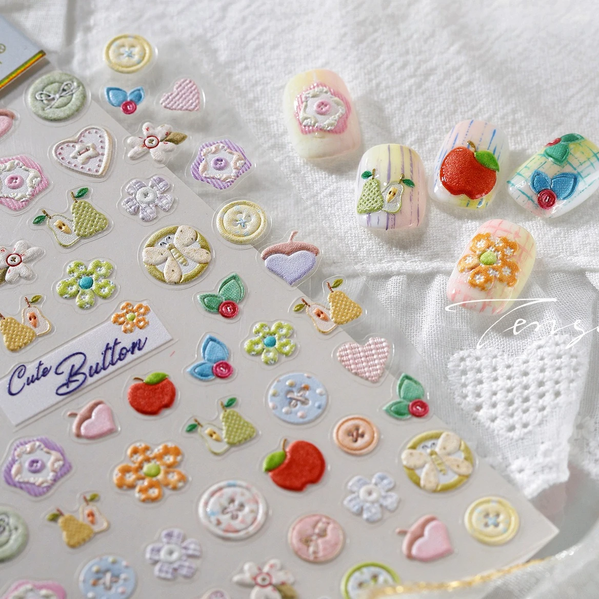

Pear Apple Peach Juicy Fruit Flower Butterfly Button Fabric Art Grape Lemon Cute Printed Pattern Nail Art Sticker Manicure Decal