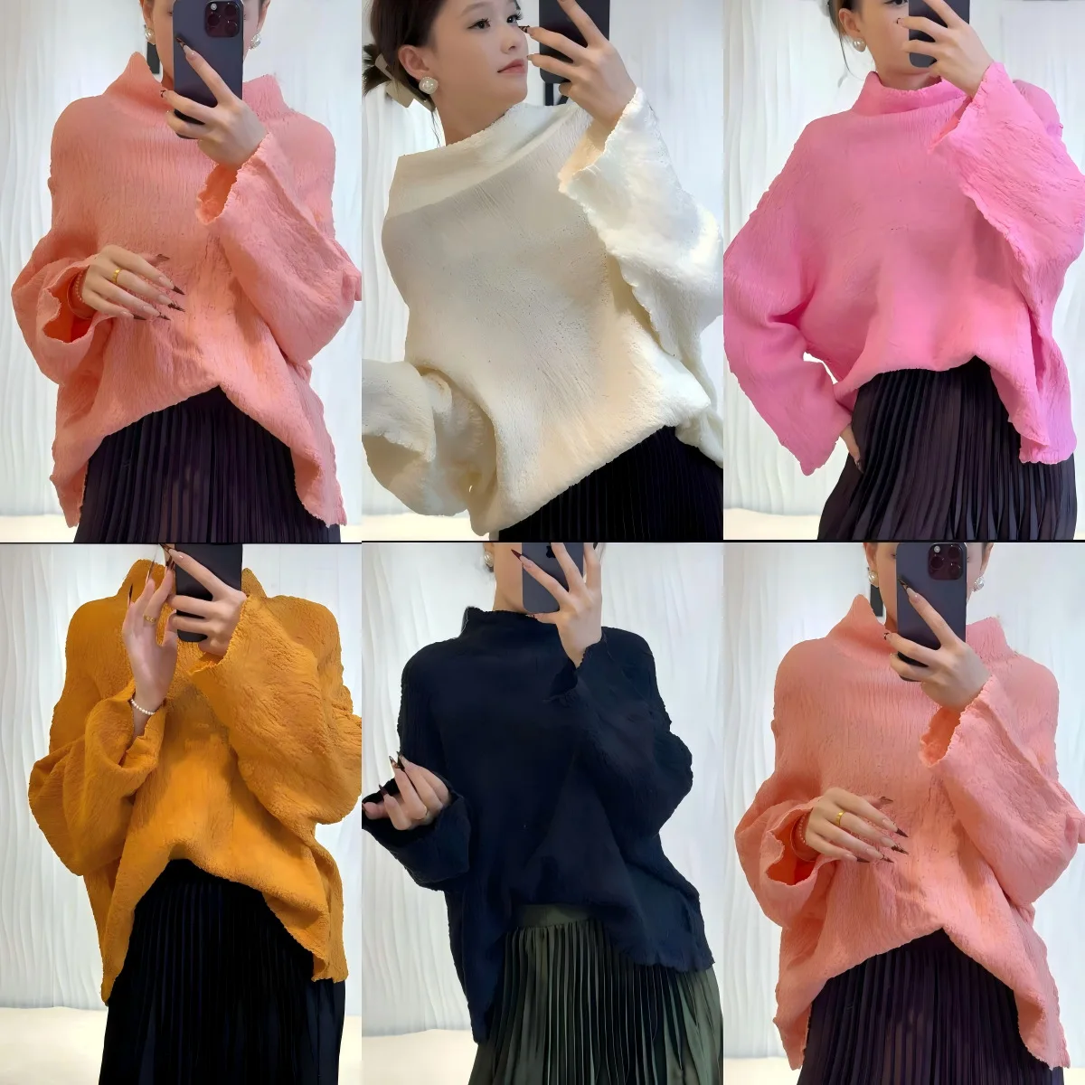 

Miyake Pleated Pullover Long-sleeved Knit Sweater Women Cotton Autumn and Winter Loosely Sense of Hundred Bottoming Shirt Tops