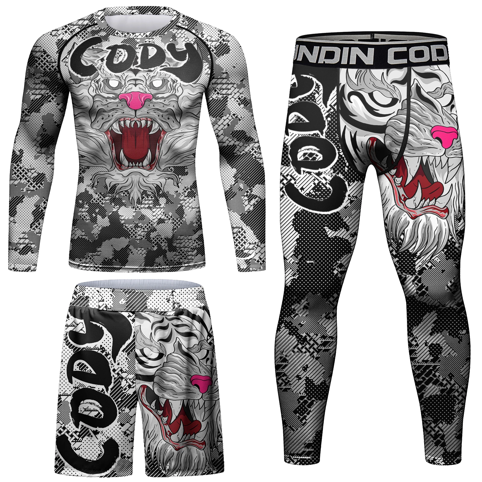 rashguard bjj Breathable Boxing Sports Wear Men Digital Printing Mma Compression T-shirt+Pant Sets Gym jogger Muay Thai Shorts