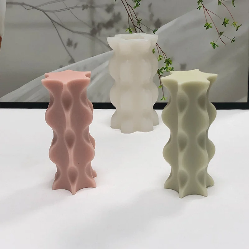 3D Wavy Column Silicone Candle Mold DIY Handmade Geometry Wavy Cylinder Soap Resin Plaster Making Chocolate Mould Home Decor